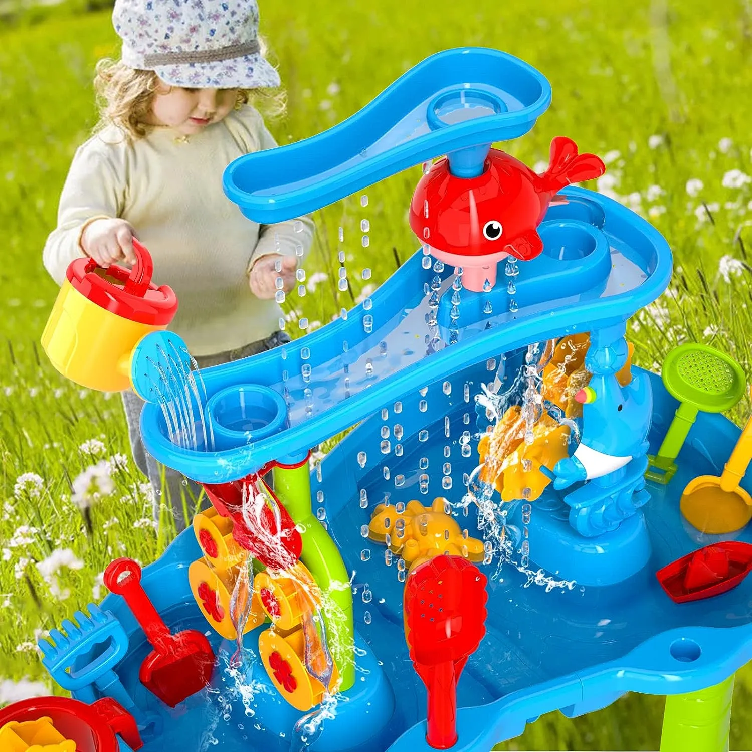 3-Tier Outdoor Sand and Water Playset with Chair