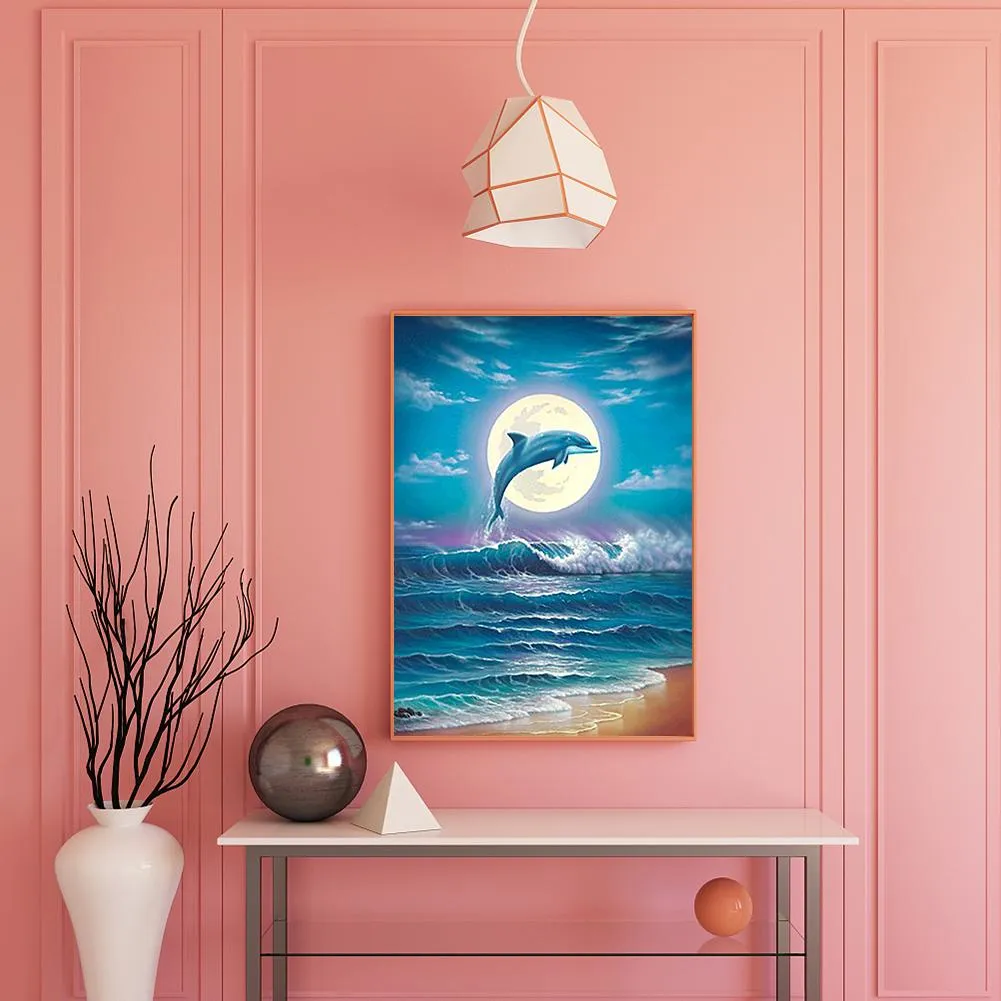 Beach Jumping Dolphin - Full Round Diamond - 30x40CM