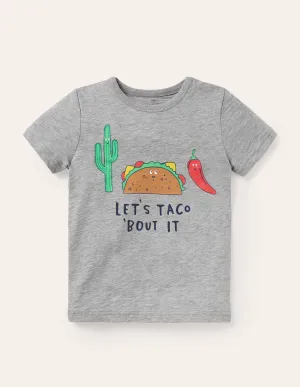 Graphic Pun T-shirt-Grey Marl Lets Taco 'Bout It