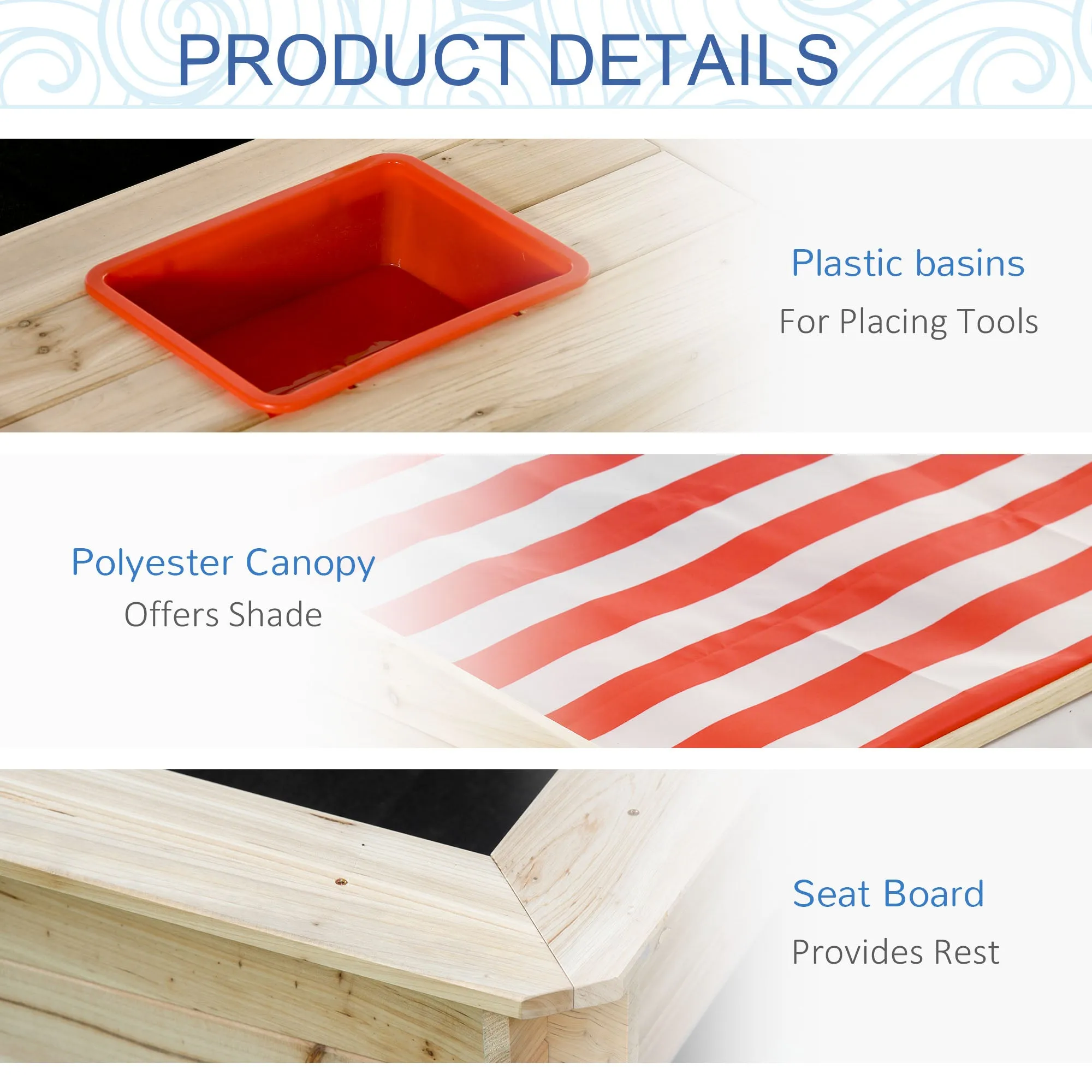 Kids Wooden Sand Pit with Adjustable Canopy Cover