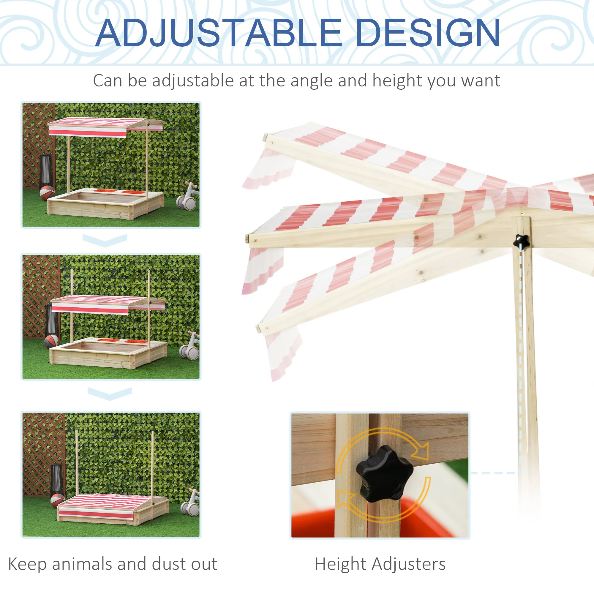 Kids Wooden Sand Pit with Adjustable Canopy Cover