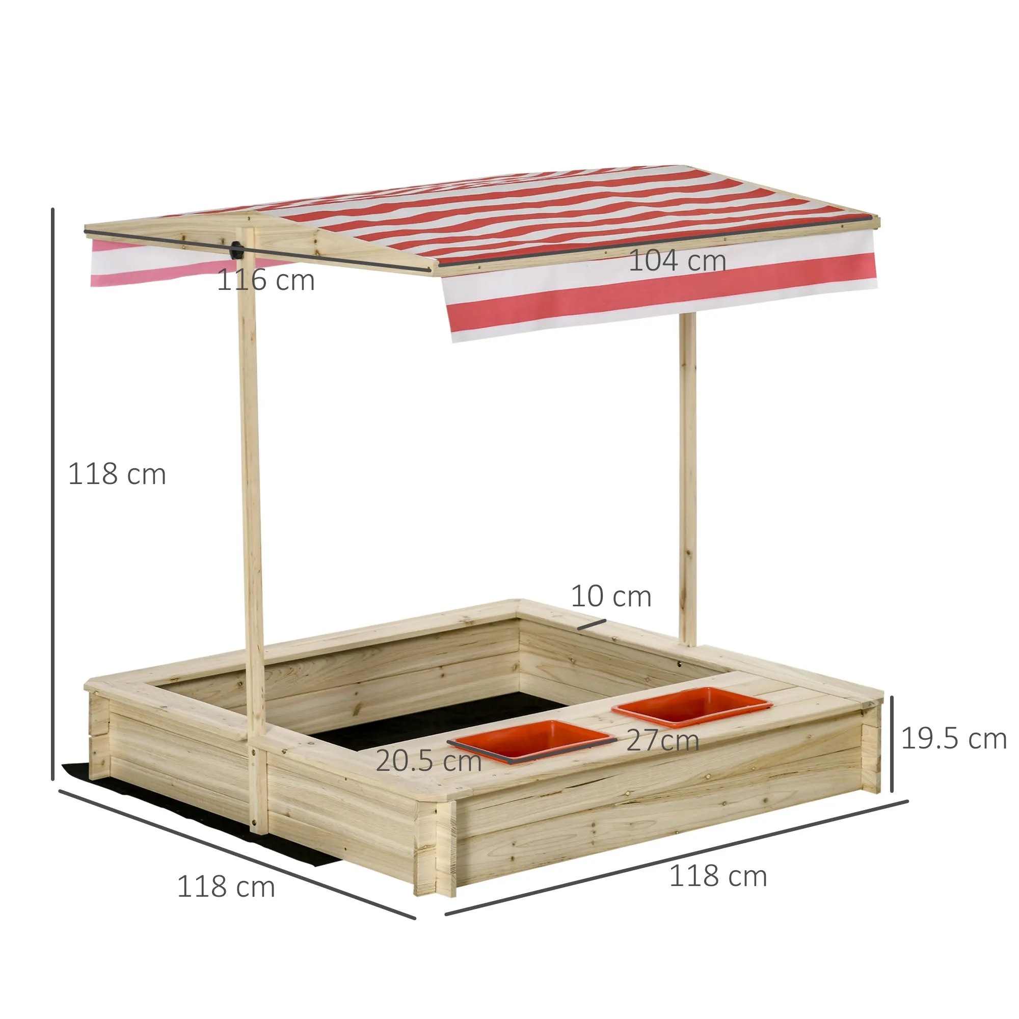 Kids Wooden Sand Pit with Adjustable Canopy Cover