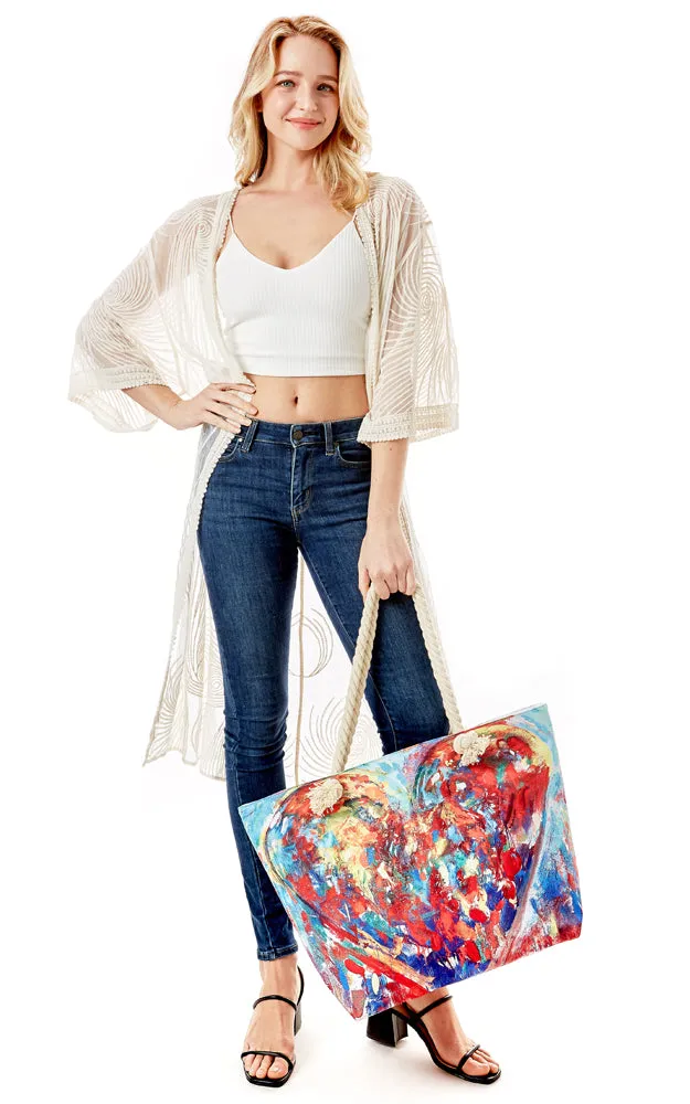 LOA338 Heart Printed Beach Bag