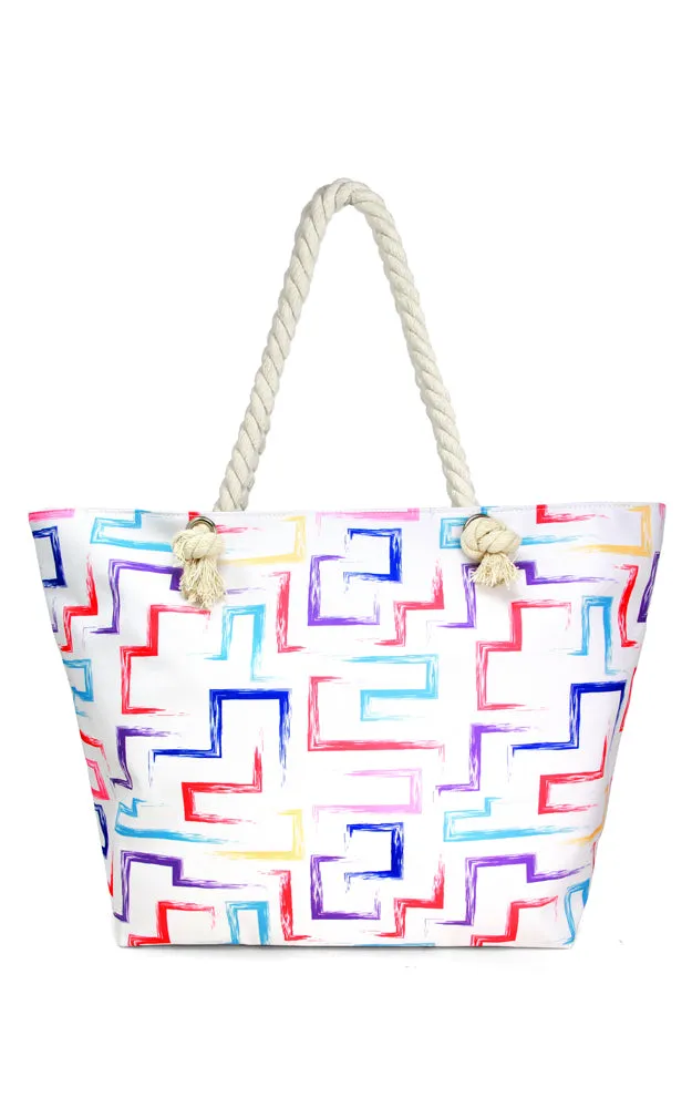 LOA345 Abstract Greek Key Beach Bag