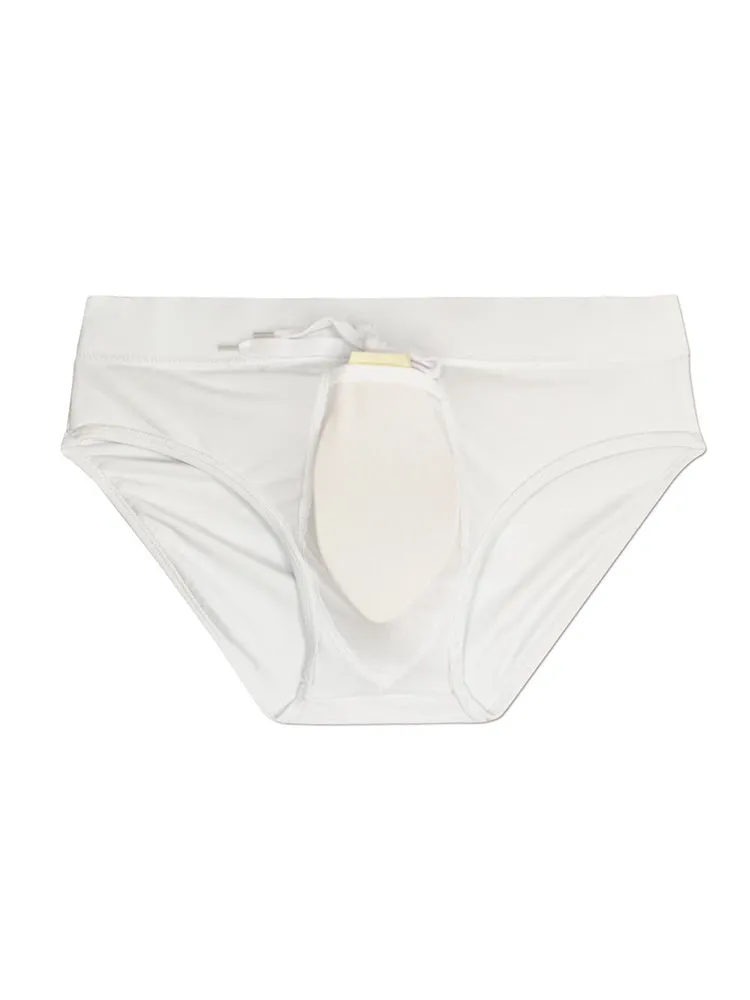 Men's Padded Solid Drawstring Swimsuit Bikini Briefs