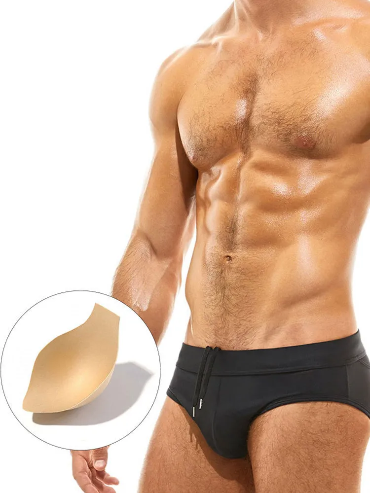 Men's Padded Solid Drawstring Swimsuit Bikini Briefs