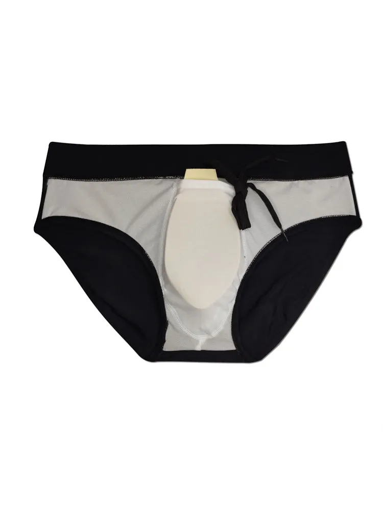 Men's Padded Solid Drawstring Swimsuit Bikini Briefs
