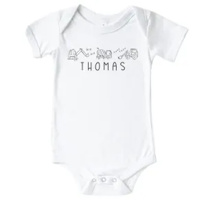 Personalized Doodle Dozers Graphic Bodysuit | White