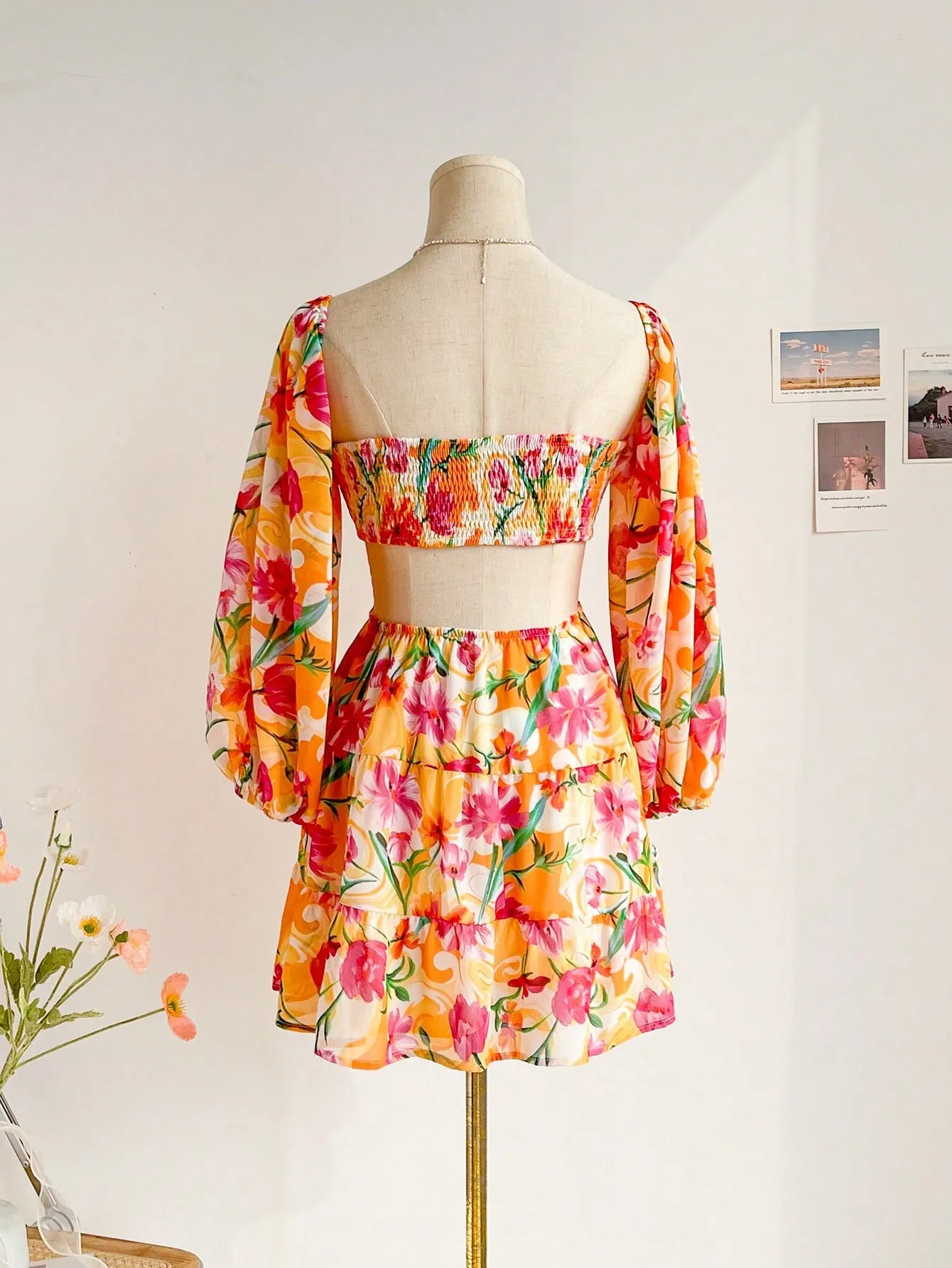 SHEIN WYWH Women Boho Style Colorful Floral Print Vacation Dress, Short Length
