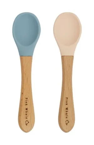 Silicone Spoons with the wooden handle (Dusk Blue & Baby Pink)