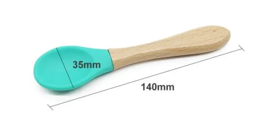 Silicone Spoons with the wooden handle (Dusk Blue & Baby Pink)