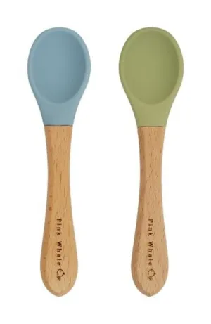 Silicone Spoons with the wooden handle (Dusk Blue & Sage Green)